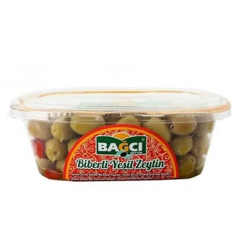Bagci Gemlik Yesil Zeytin Biberli Kase - Grüne Oliven mit Paprika 400 g Bagci