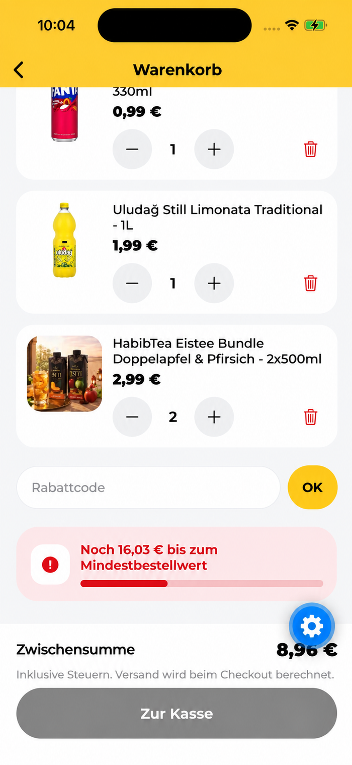 Ansicht der Foodpaket App