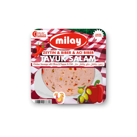 Milay Zeytin & Biber & Acı Tavuk Salam – Wurstaufschnitt aus Hühnerseparatorenfleisch – 150g Milay