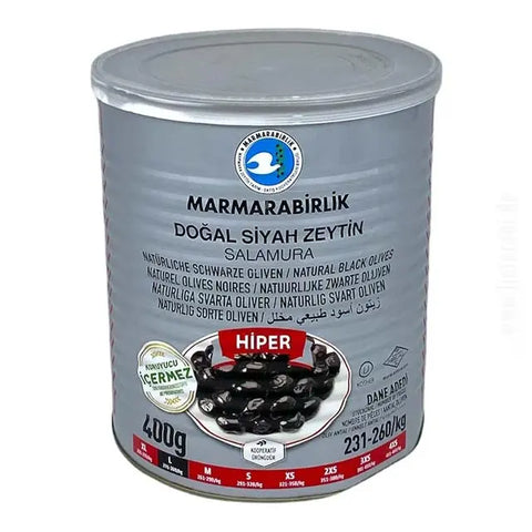 Marmarabirlik Dogal Siyah Zeytin L - Schwarze Oliven mit Kern 400g Marmara Birlik