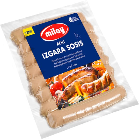Milay Hühnerbratwurstscharf aus Hühner- und Putenseparatorenfleisch und Weizenmehl in Eigenhaut - 350g Milay